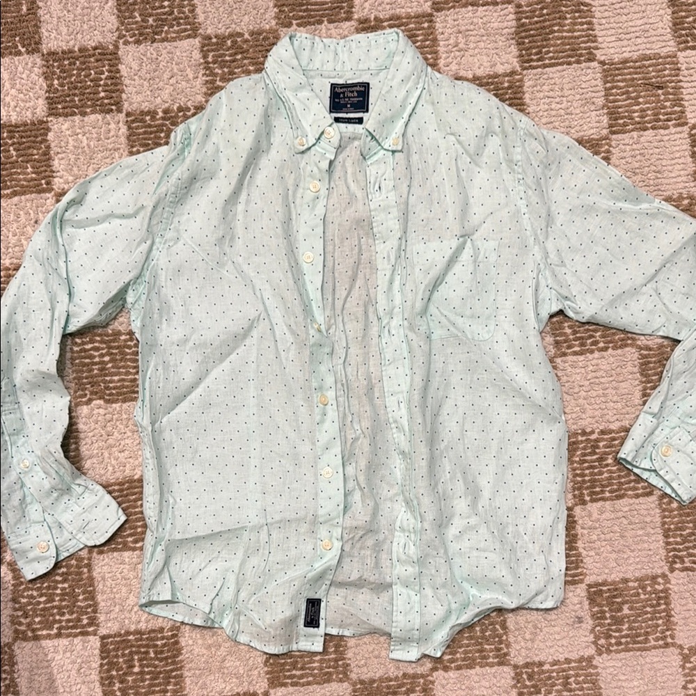 ABERCROMBIE Men's Light Green Polka Dot Shirt